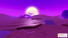 Purple golf course curving toward a bright sun in 4D Golf.