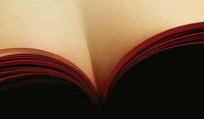 An open book photographed close to its central fold, with curved pages creating an ambiguous shape.