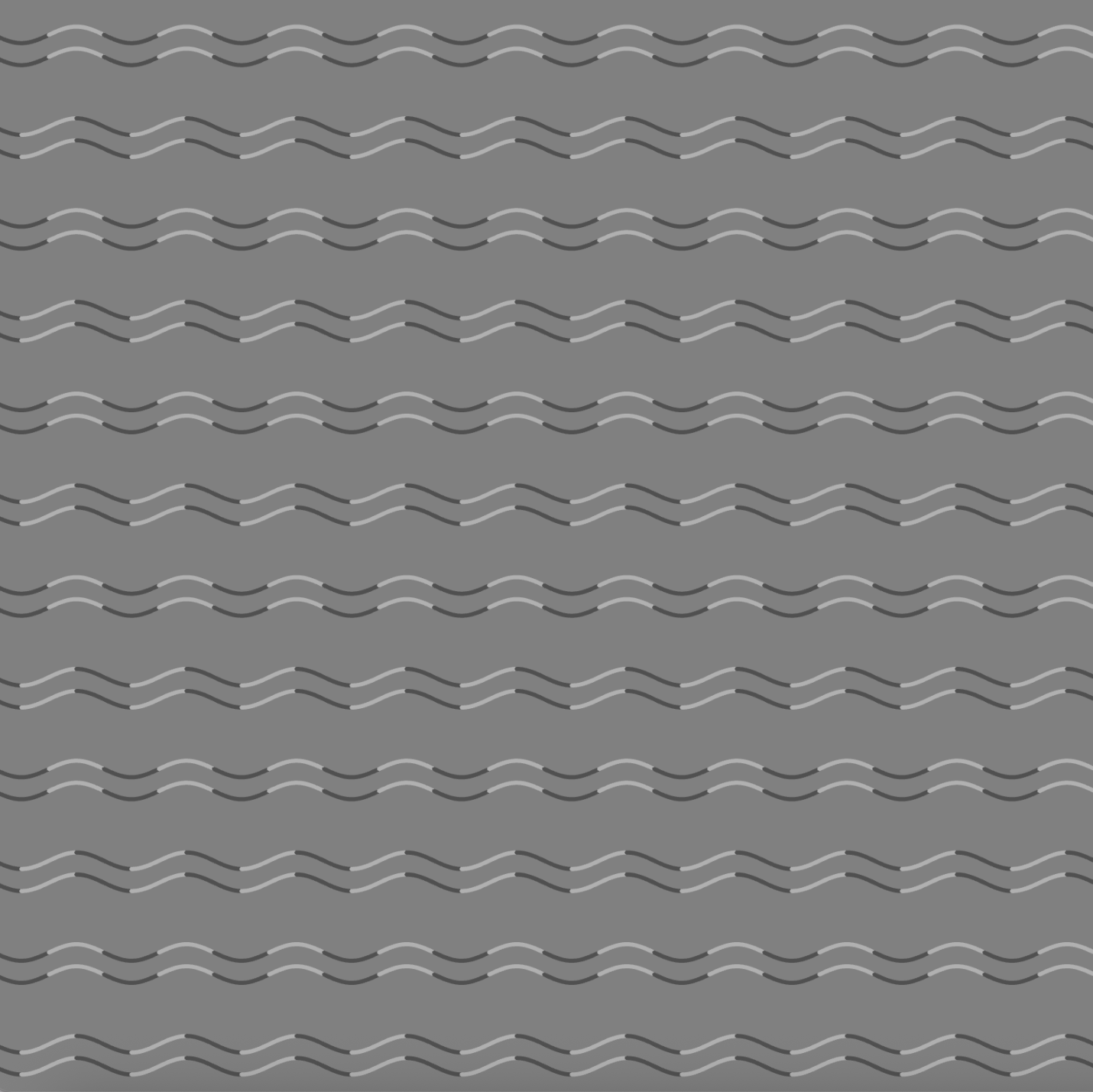 Rows of alternating light and dark zigzag and curved lines on a grey background in the curvature blindness illusion.