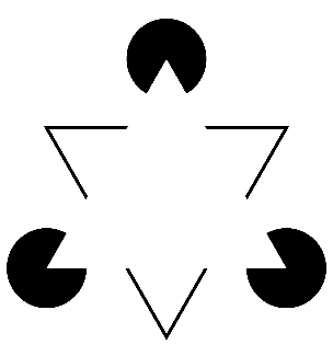 Three black discs with wedges removed and three open angles suggest a white triangle without a drawn boundary.