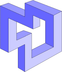 An animated purple arrangement of connected beams forming an impossible geometric loop.