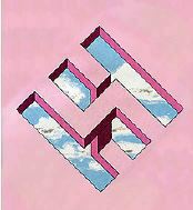 A pink-background drawing of interconnected angular beams whose depth relations conflict.