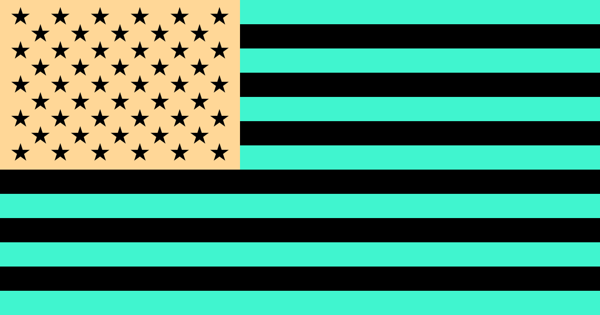 A false-colour United States flag with cyan stripes and a yellow field, used as an afterimage stimulus.