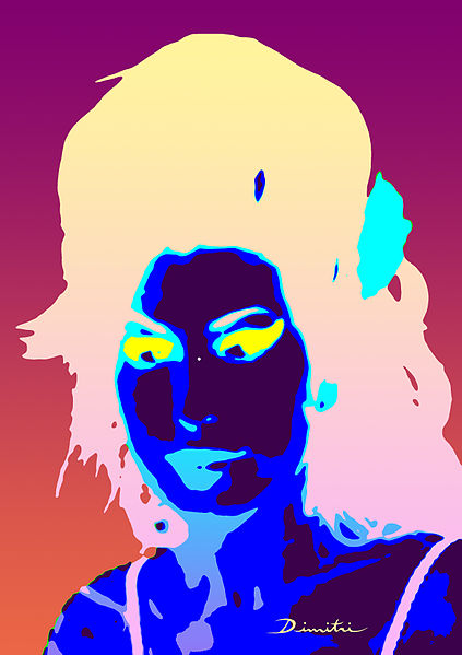 A false-colour portrait with yellow hair and a blue face, used as an afterimage stimulus.