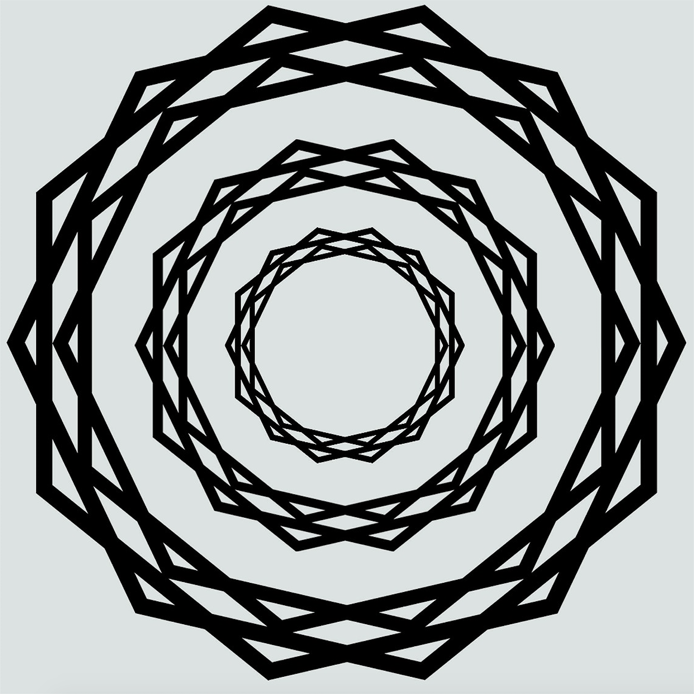 Overlapping black polygonal rings form the scintillating starburst pattern around a white centre.