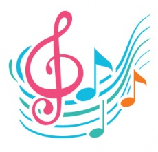 A colourful treble clef and musical notes illustrating the Shepard scale audio demonstration.