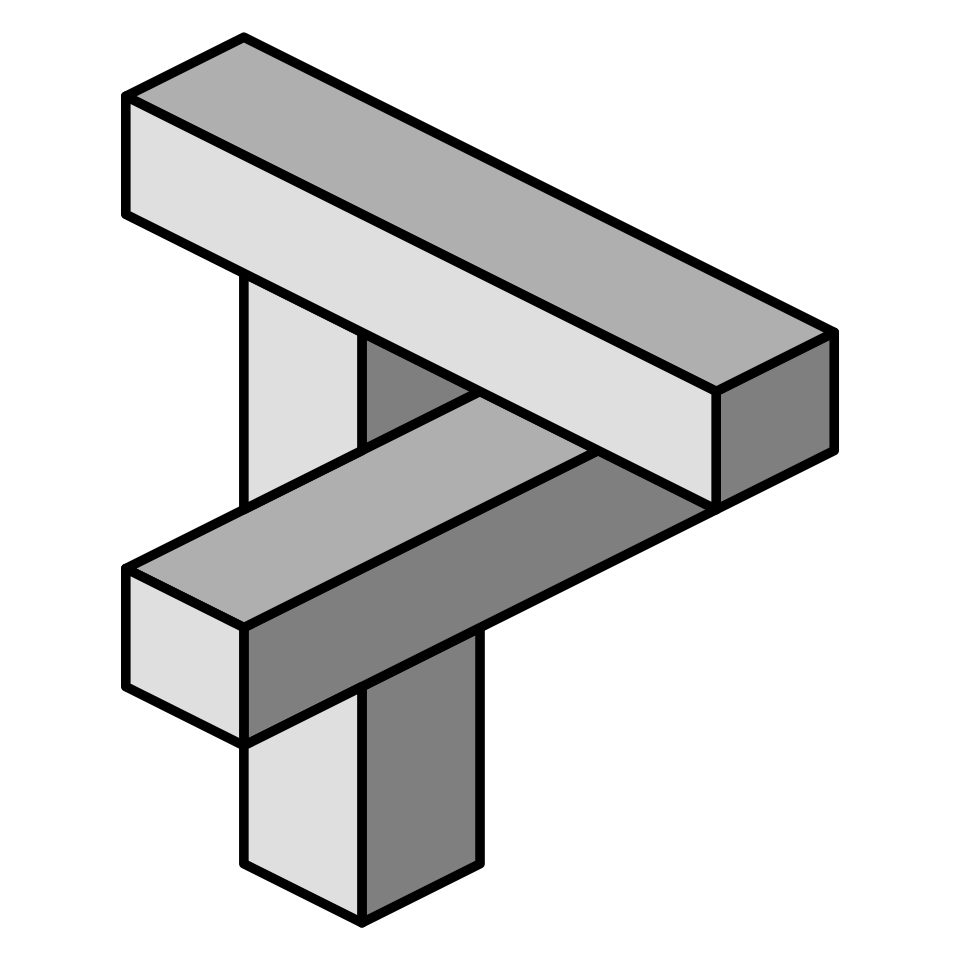 Impossible crossed beams — Crossing solid beams refuse a consistent arrangement.