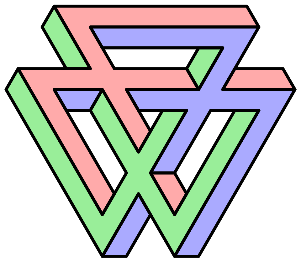 Impossible Valknut — Three interwoven triangles hide several impossible connections.