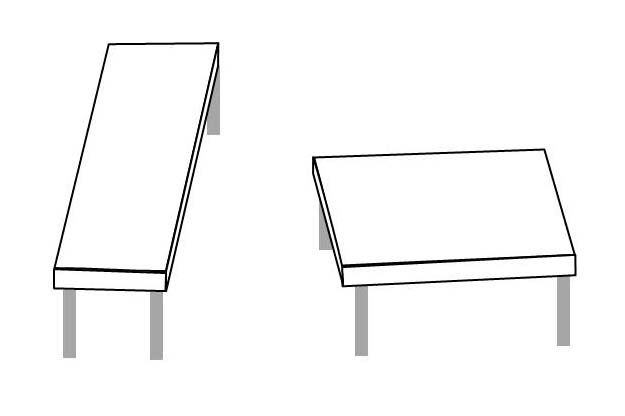 Two perspective drawings of tables with congruent parallelogram-shaped tops.